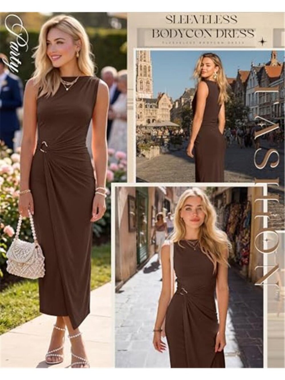 Women's Summer Ruched Bodycon Dress Casual Sleeveless Maxi Dress - Picture 3 of 4